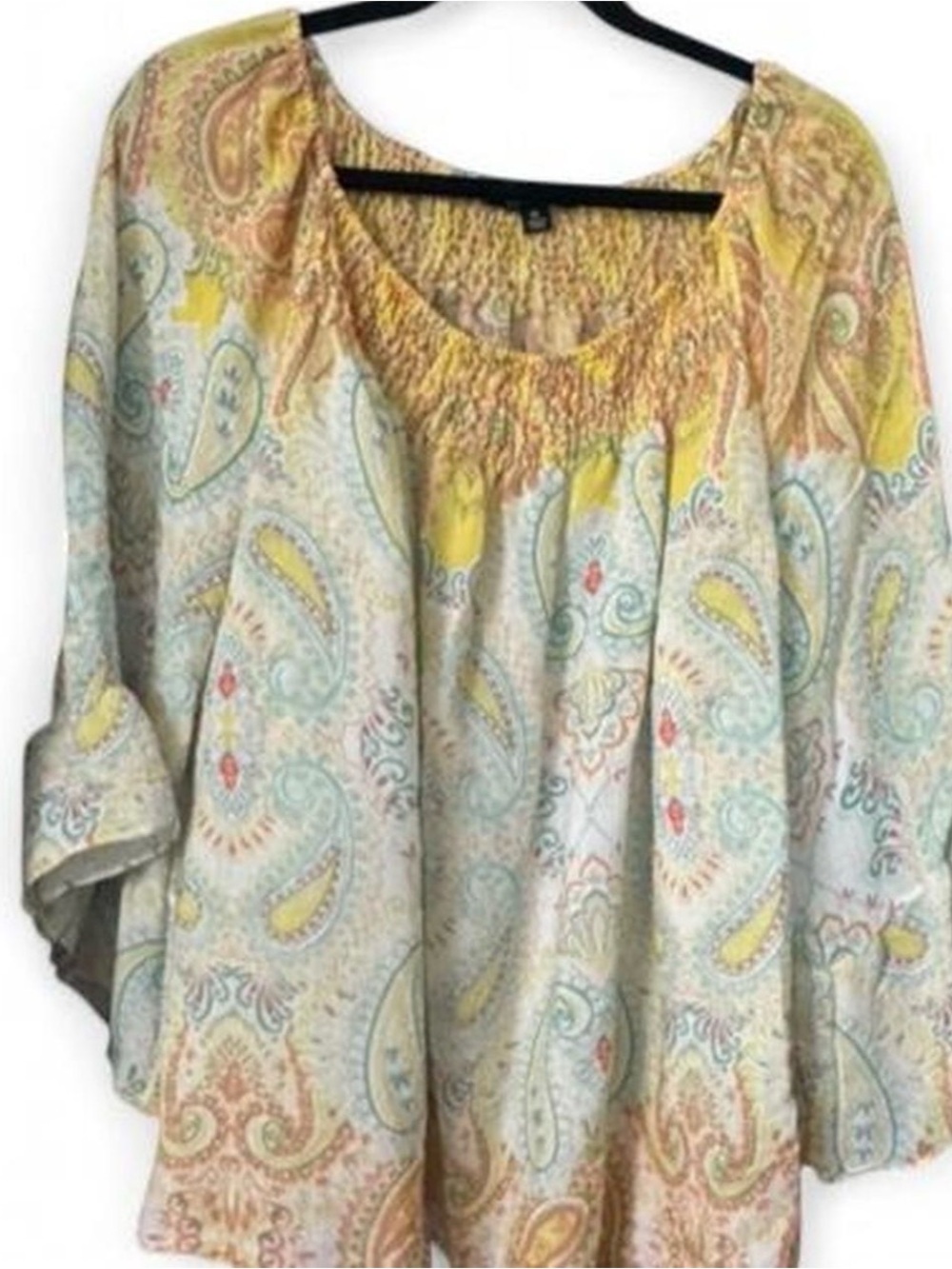 Zac & Rachel Yellow and Light Blue Paisley Smocked-Neck Tunic
